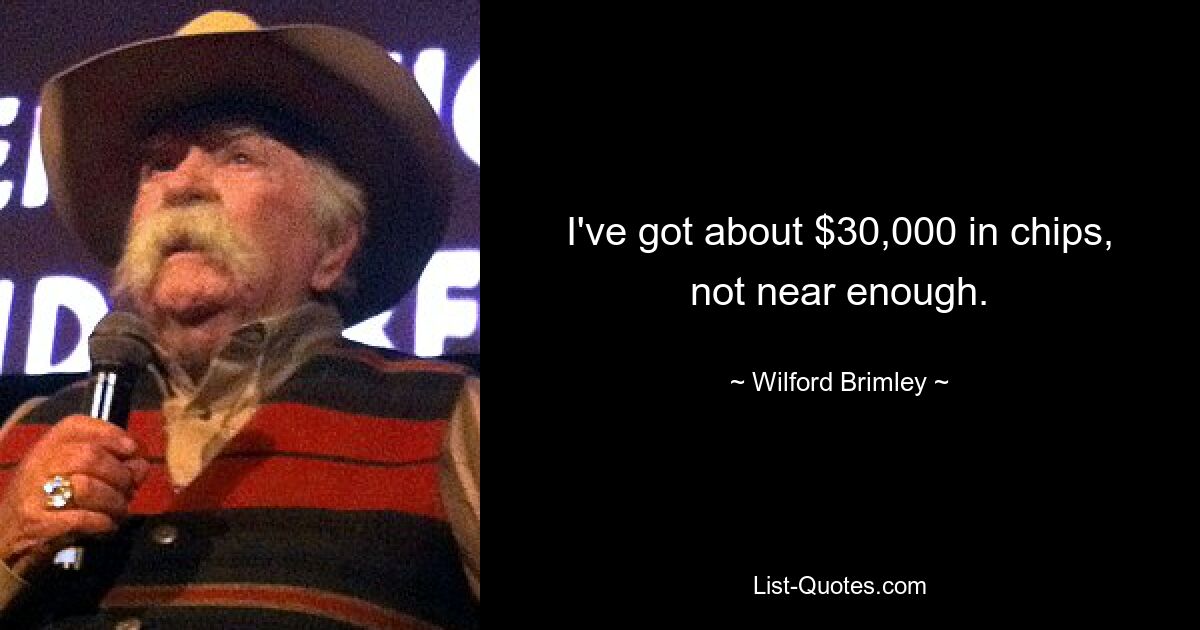 I've got about $30,000 in chips, not near enough. — © Wilford Brimley