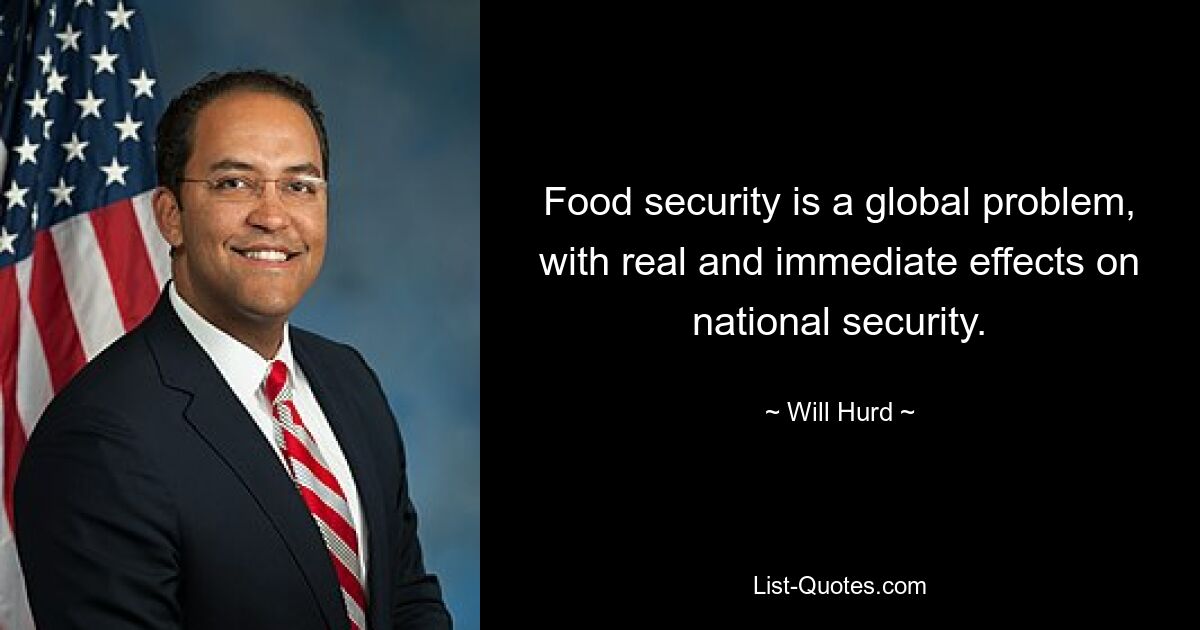 Food security is a global problem, with real and immediate effects on national security. — © Will Hurd