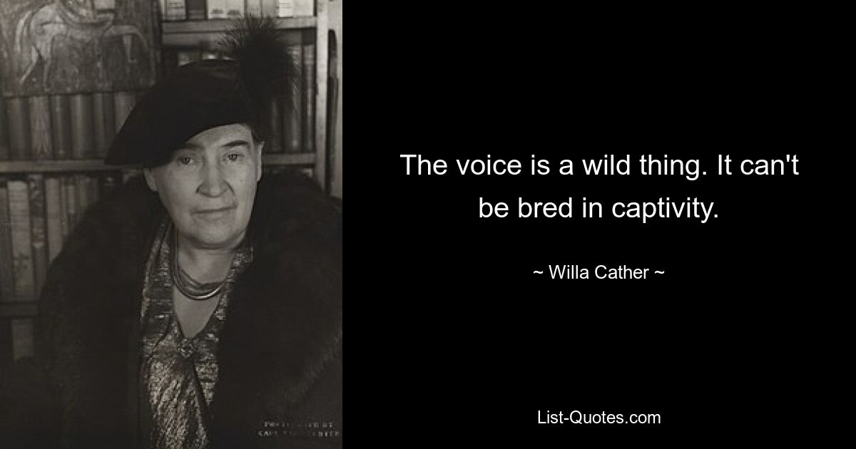 The voice is a wild thing. It can't be bred in captivity. — © Willa Cather