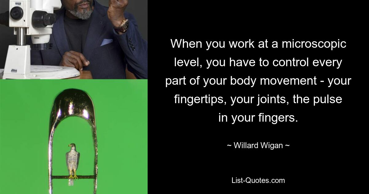 When you work at a microscopic level, you have to control every part of your body movement - your fingertips, your joints, the pulse in your fingers. — © Willard Wigan