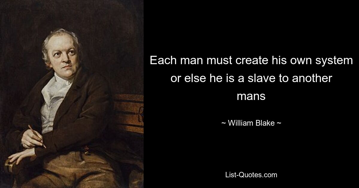 Each man must create his own system or else he is a slave to another mans — © William Blake