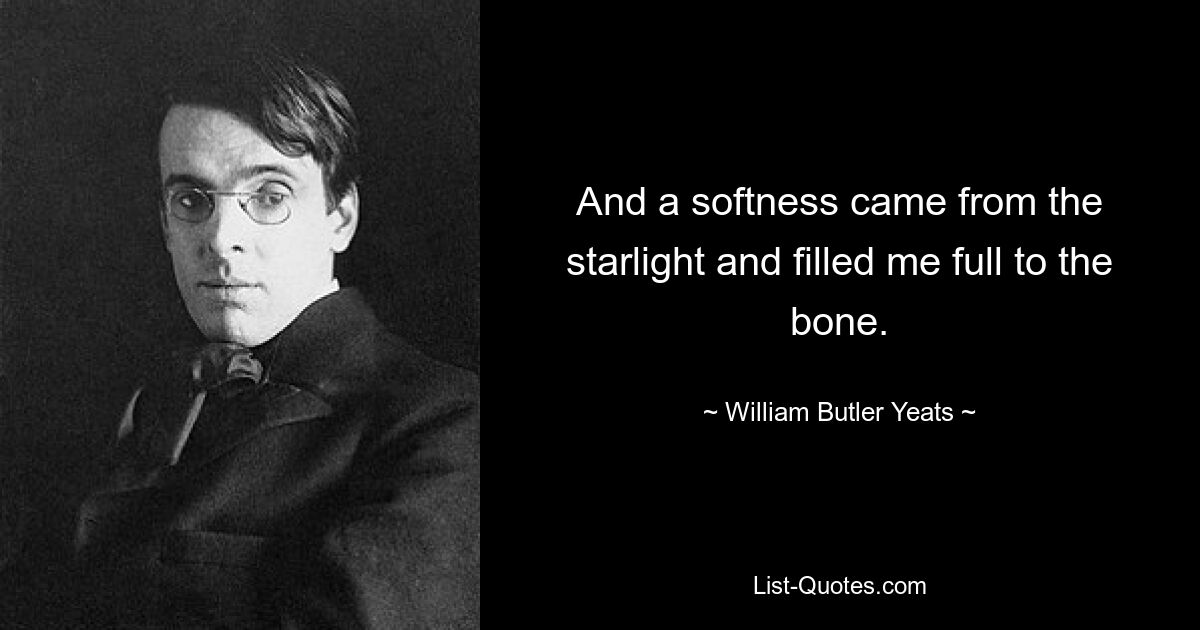 And a softness came from the starlight and filled me full to the bone. — © William Butler Yeats