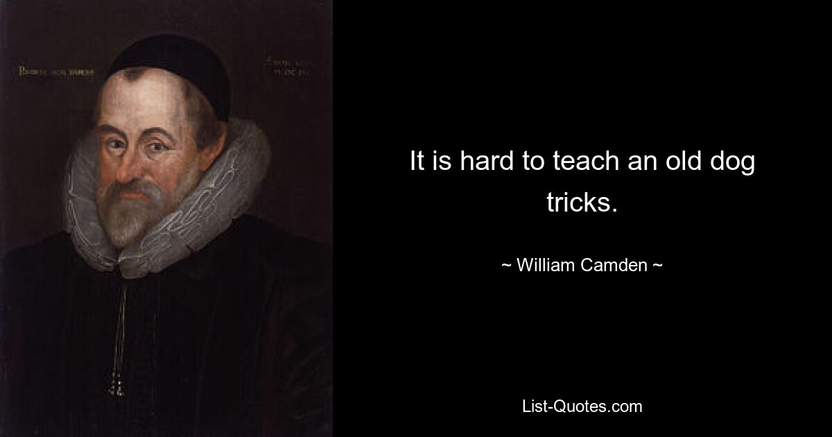 It is hard to teach an old dog tricks. — © William Camden