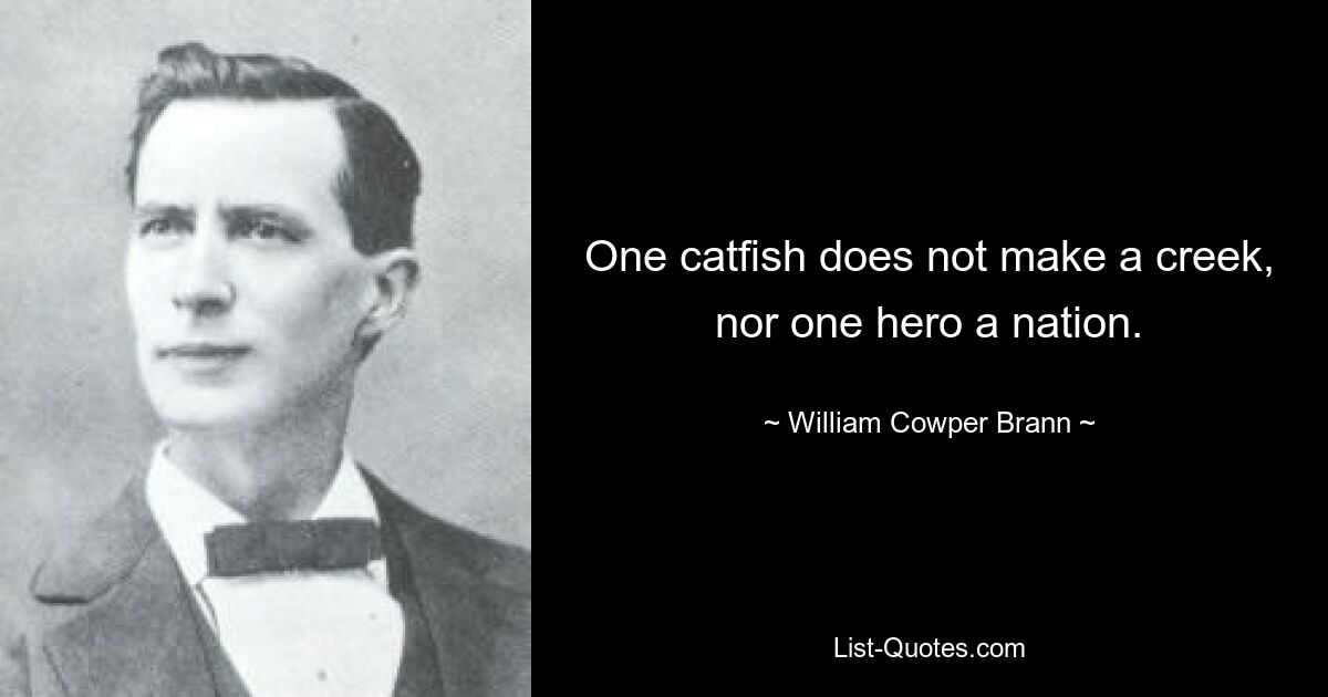 One catfish does not make a creek, nor one hero a nation. — © William Cowper Brann