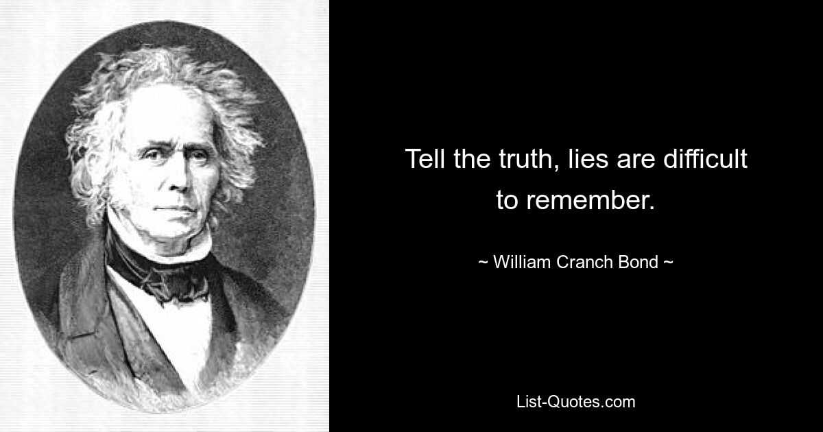 Tell the truth, lies are difficult to remember. — © William Cranch Bond