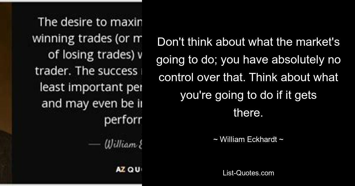 Don't think about what the market's going to do; you have absolutely no control over that. Think about what you're going to do if it gets there. — © William Eckhardt