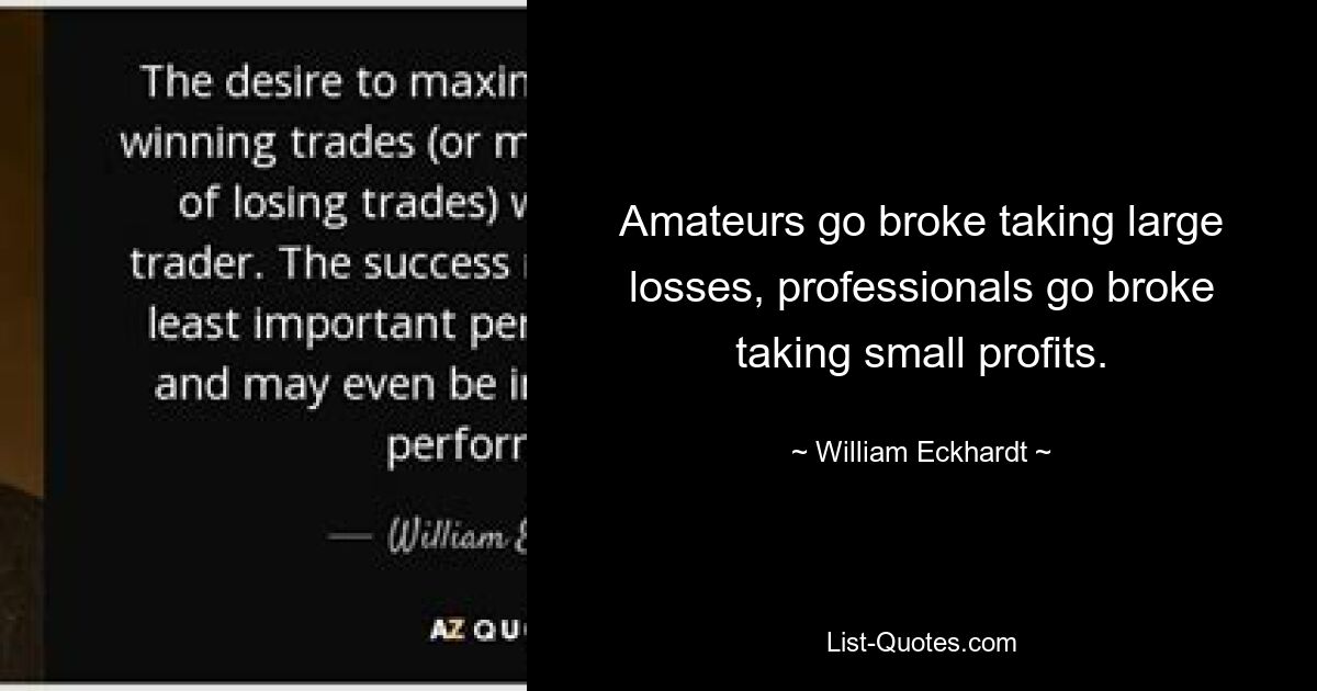 Amateurs go broke taking large losses, professionals go broke taking small profits. — © William Eckhardt