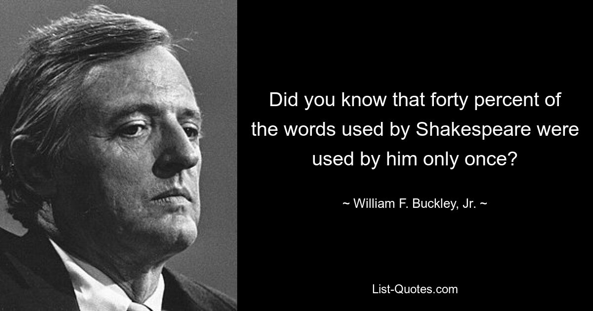 Did you know that forty percent of the words used by Shakespeare were used by him only once? — © William F. Buckley, Jr.