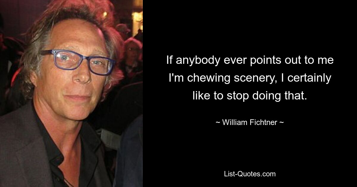 If anybody ever points out to me I'm chewing scenery, I certainly like to stop doing that. — © William Fichtner