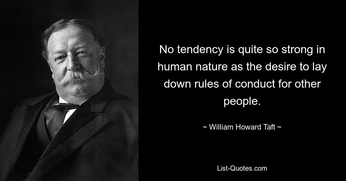 No tendency is quite so strong in human nature as the desire to lay down rules of conduct for other people. — © William Howard Taft