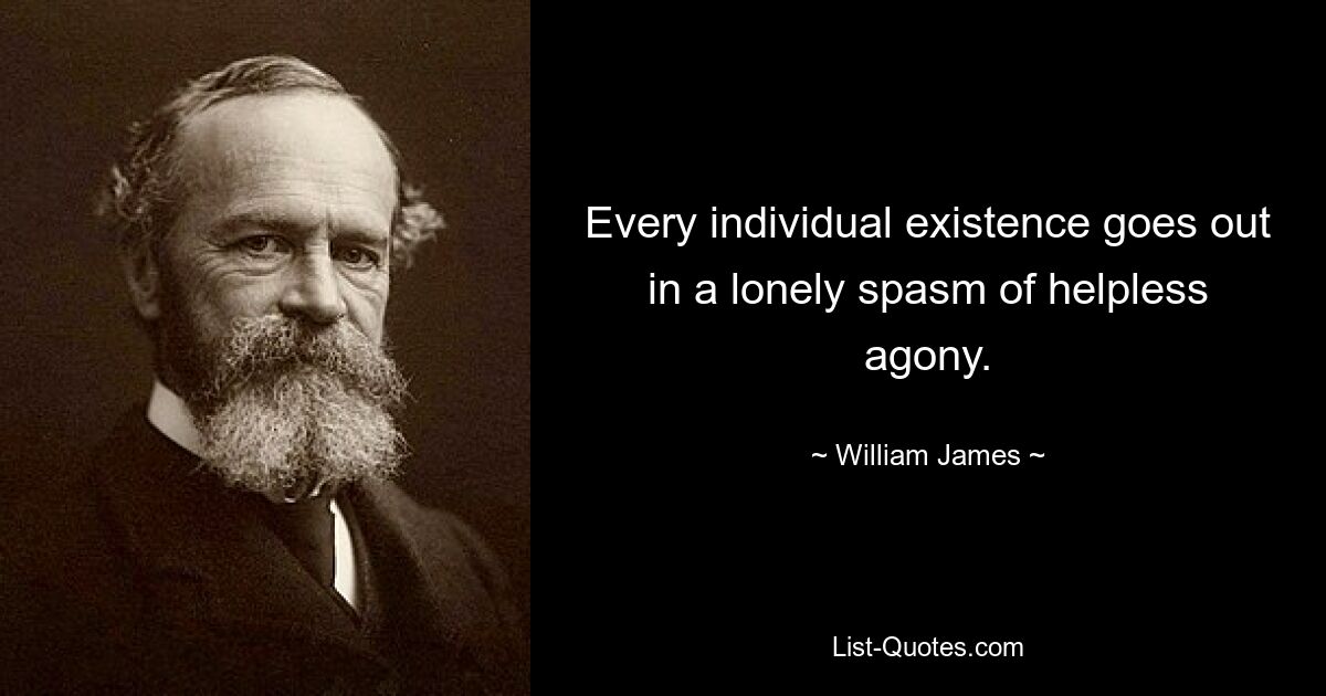 Every individual existence goes out in a lonely spasm of helpless agony. — © William James