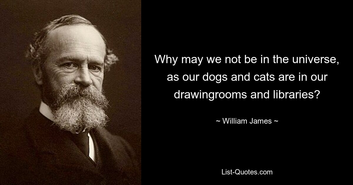 Why may we not be in the universe, as our dogs and cats are in our drawingrooms and libraries? — © William James