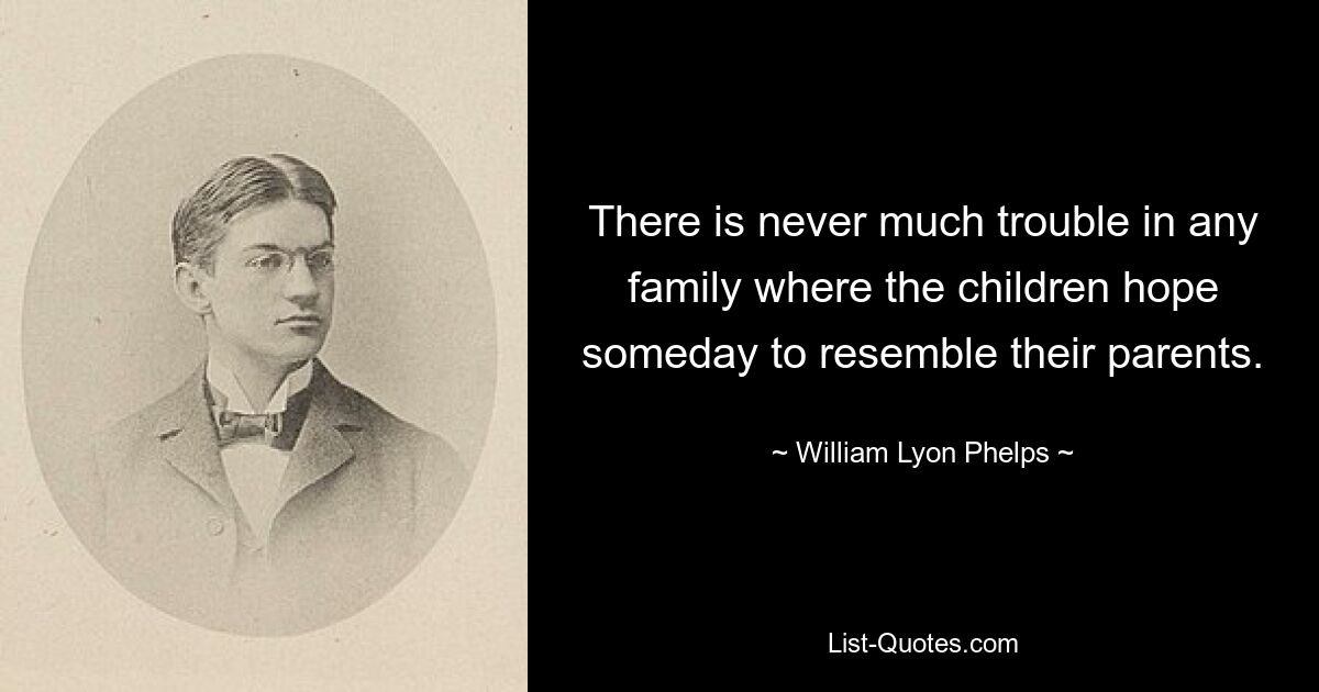 There is never much trouble in any family where the children hope someday to resemble their parents. — © William Lyon Phelps