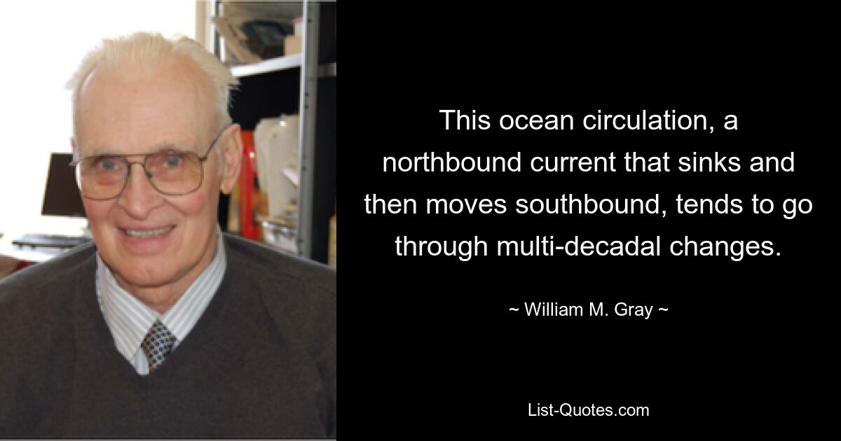 This ocean circulation, a northbound current that sinks and then moves southbound, tends to go through multi-decadal changes. — © William M. Gray