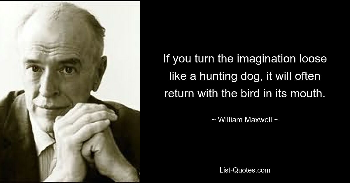 If you turn the imagination loose like a hunting dog, it will often return with the bird in its mouth. — © William Maxwell