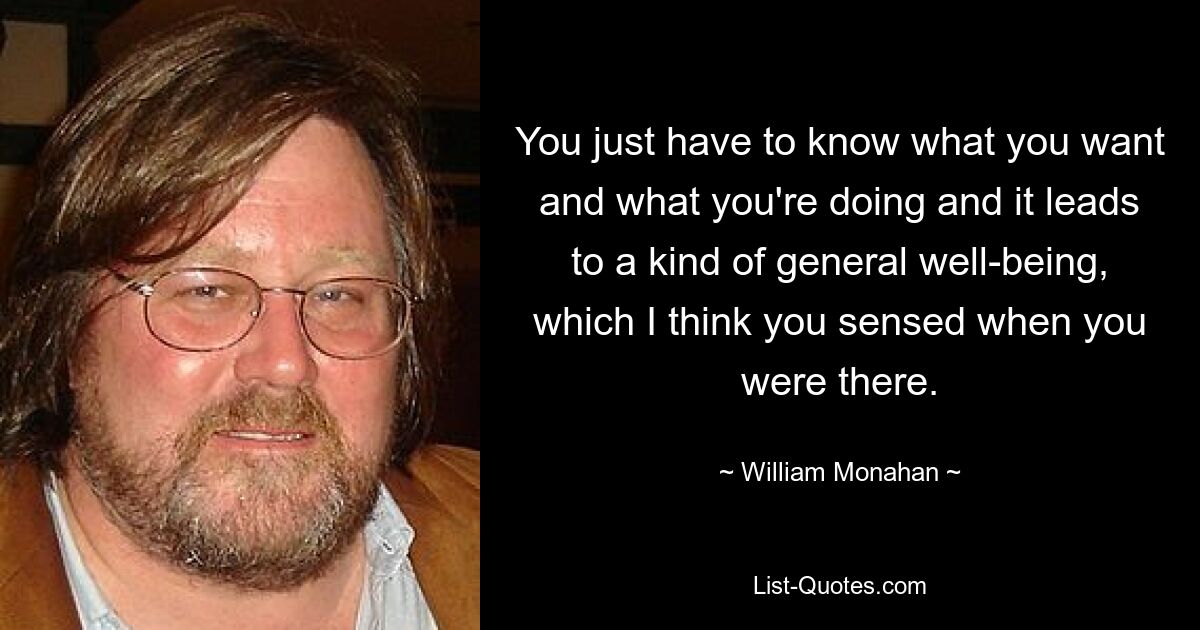 You just have to know what you want and what you're doing and it leads to a kind of general well-being, which I think you sensed when you were there. — © William Monahan