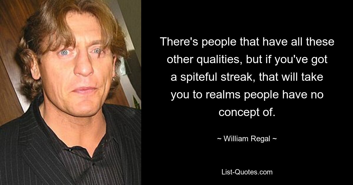 There's people that have all these other qualities, but if you've got a spiteful streak, that will take you to realms people have no concept of. — © William Regal