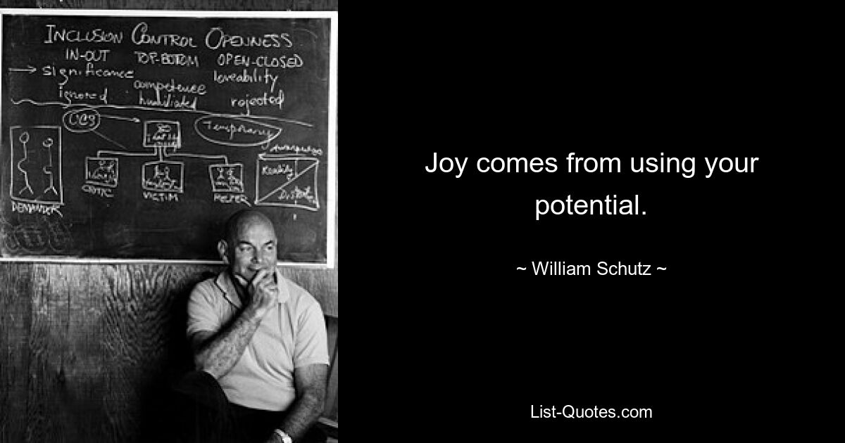 Joy comes from using your potential. — © William Schutz