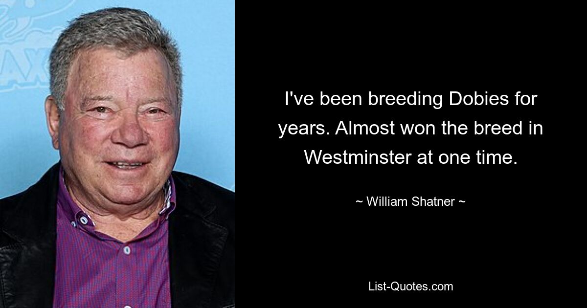 I've been breeding Dobies for years. Almost won the breed in Westminster at one time. — © William Shatner