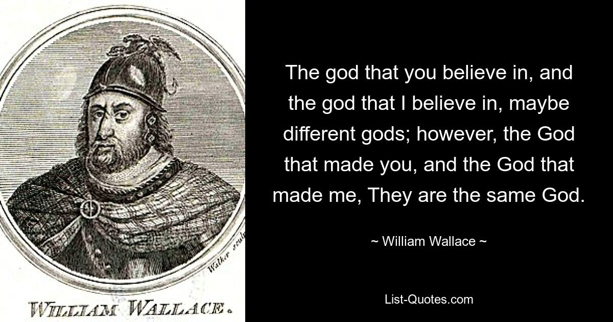 The god that you believe in, and the god that I believe in, maybe different gods; however, the God that made you, and the God that made me, They are the same God. — © William Wallace