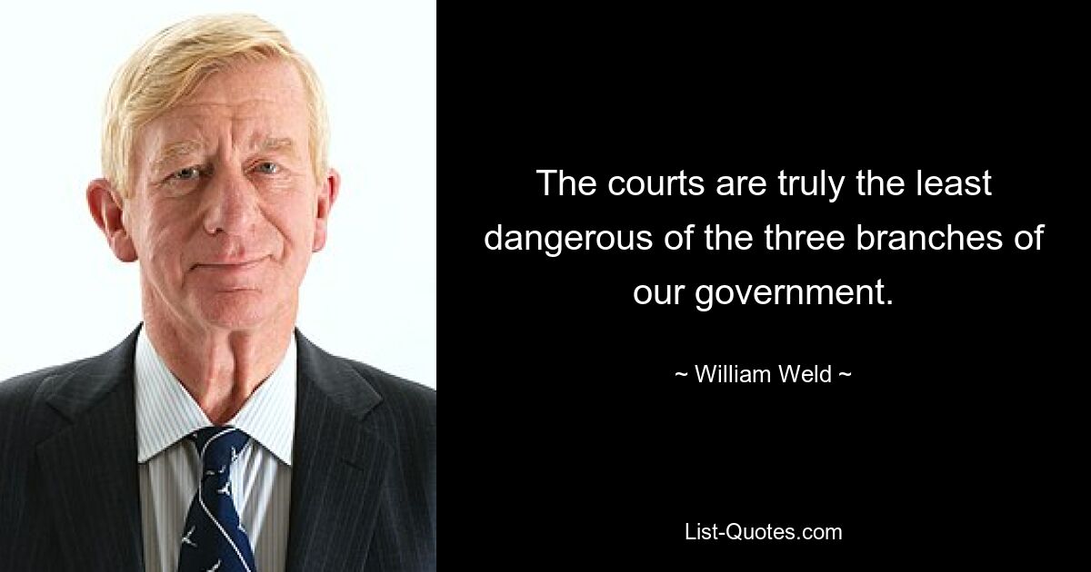 The courts are truly the least dangerous of the three branches of our government. — © William Weld