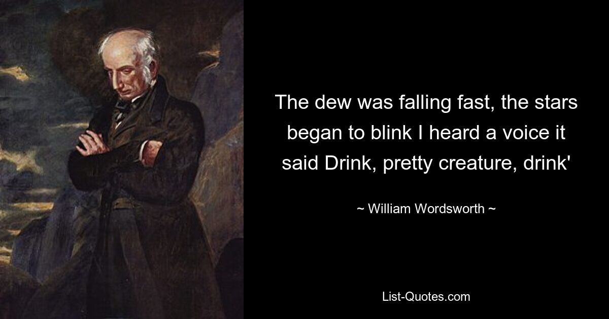 The dew was falling fast, the stars began to blink I heard a voice it said Drink, pretty creature, drink' — © William Wordsworth