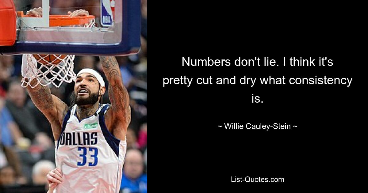 Numbers don't lie. I think it's pretty cut and dry what consistency is. — © Willie Cauley-Stein