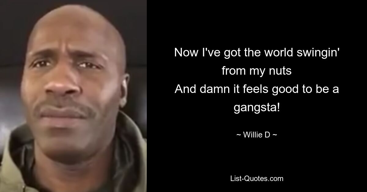 Now I've got the world swingin' from my nuts
And damn it feels good to be a gangsta! — © Willie D