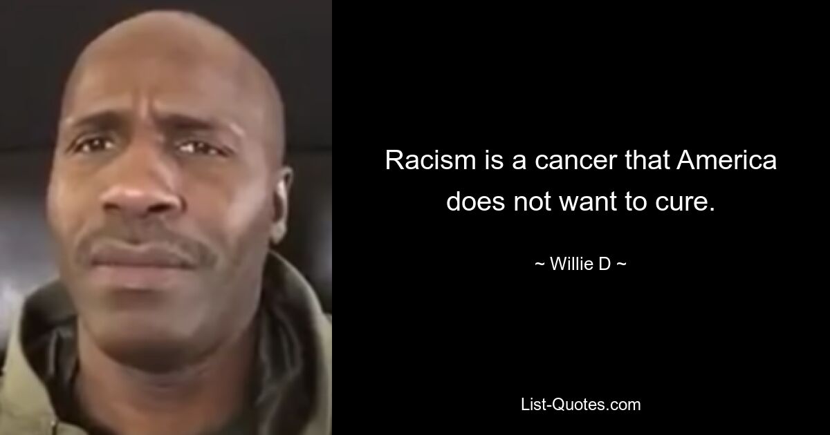 Racism is a cancer that America does not want to cure. — © Willie D