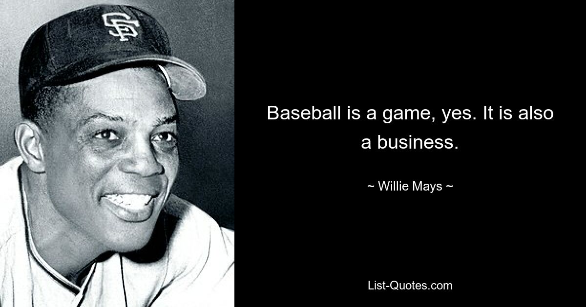 Baseball is a game, yes. It is also a business. — © Willie Mays