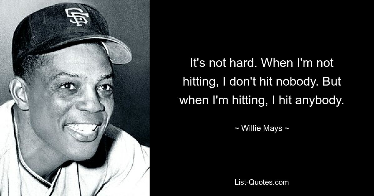 It's not hard. When I'm not hitting, I don't hit nobody. But when I'm hitting, I hit anybody. — © Willie Mays