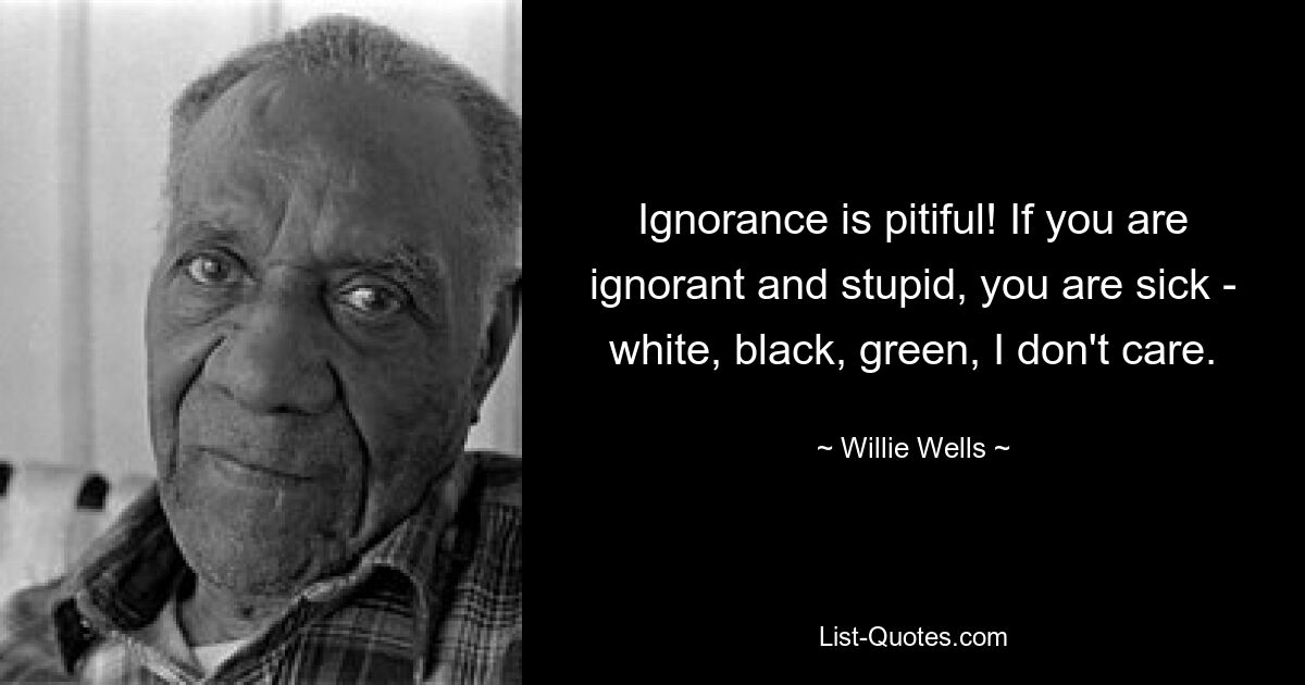 Ignorance is pitiful! If you are ignorant and stupid, you are sick - white, black, green, I don't care. — © Willie Wells