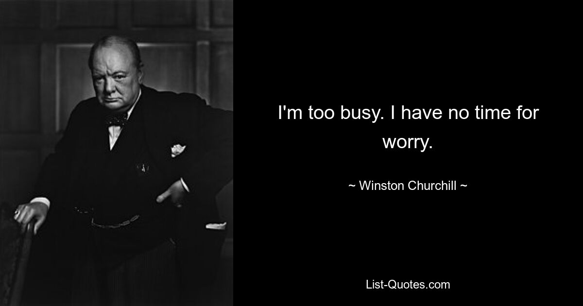 I'm too busy. I have no time for worry. — © Winston Churchill