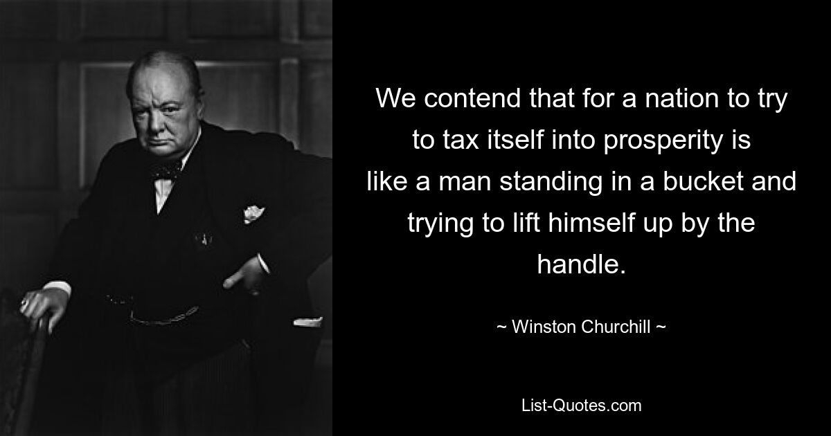 We contend that for a nation to try to tax itself into prosperity is like a man standing in a bucket and trying to lift himself up by the handle. — © Winston Churchill