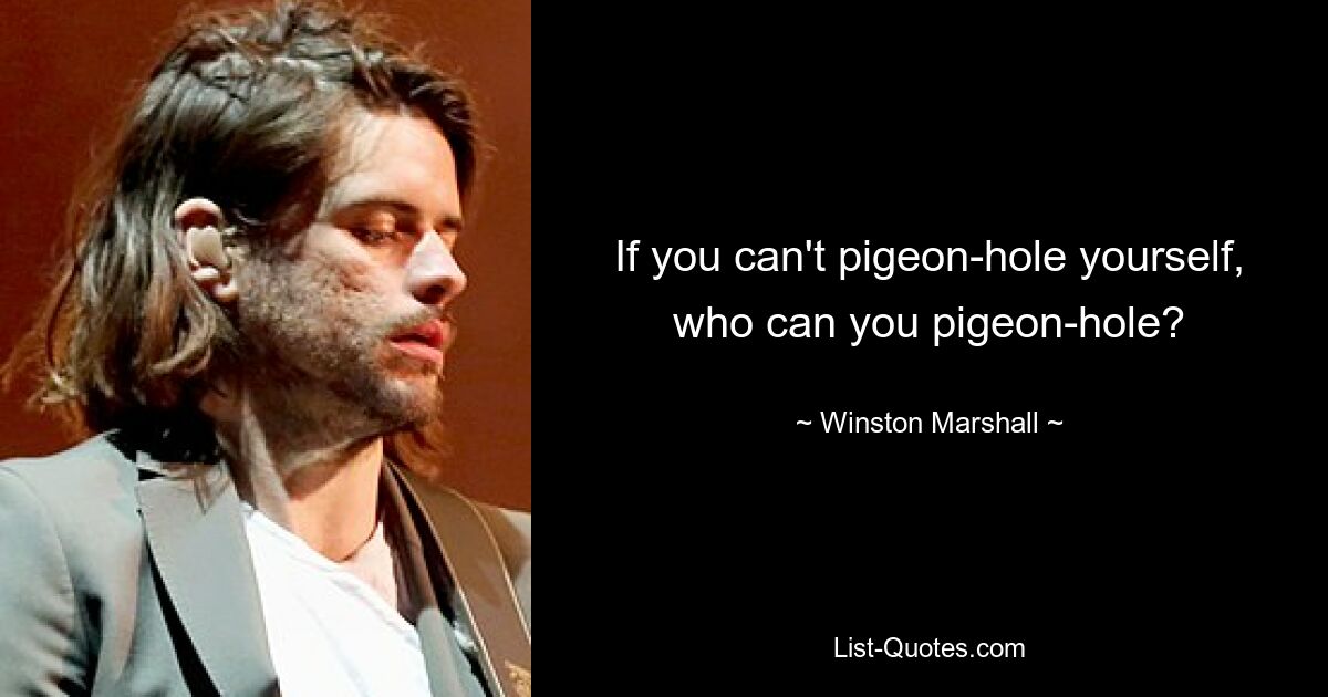 If you can't pigeon-hole yourself, who can you pigeon-hole? — © Winston Marshall