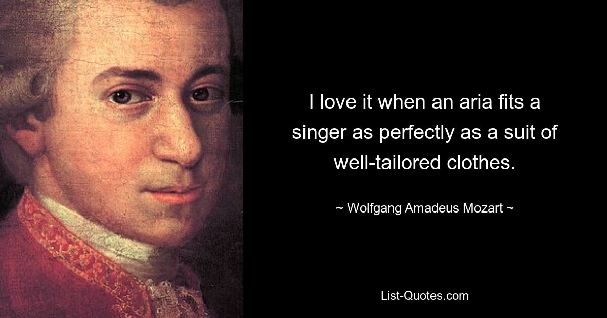 I love it when an aria fits a singer as perfectly as a suit of well-tailored clothes. — © Wolfgang Amadeus Mozart