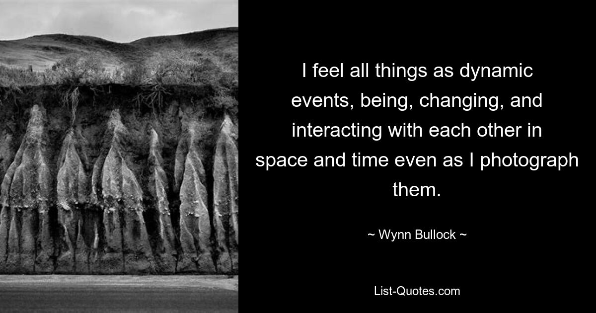 I feel all things as dynamic events, being, changing, and interacting with each other in space and time even as I photograph them. — © Wynn Bullock