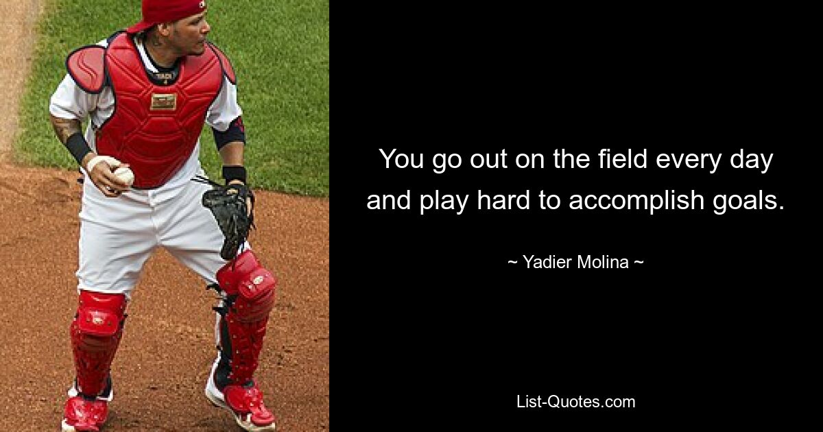 You go out on the field every day and play hard to accomplish goals. — © Yadier Molina