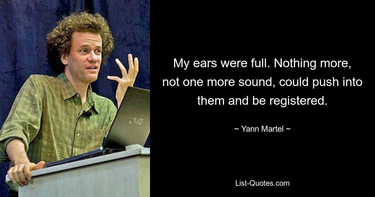 My ears were full. Nothing more, not one more sound, could push into them and be registered. — © Yann Martel