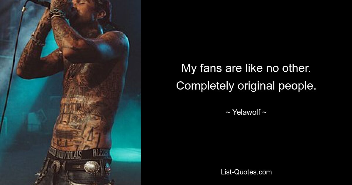 My fans are like no other. Completely original people. — © Yelawolf