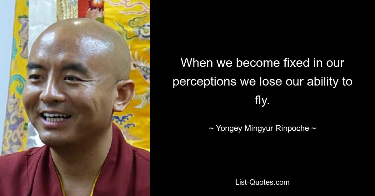 Wenn wir in unseren Wahrnehmungen fixiert werden, verlieren wir unsere Fähigkeit zu fliegen. — © Yongey Mingyur Rinpoche 