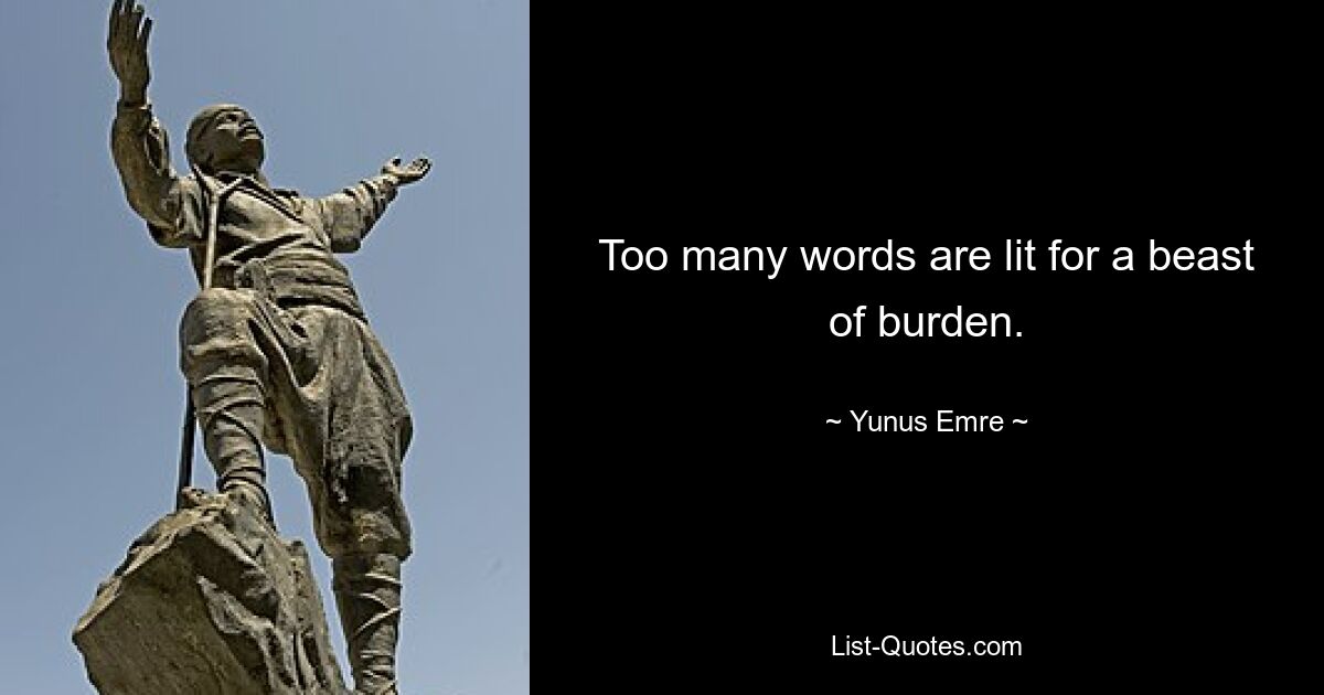 Too many words are lit for a beast of burden. — © Yunus Emre