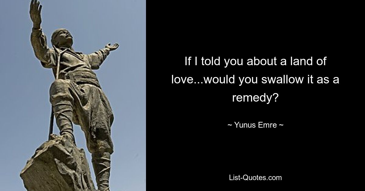 If I told you about a land of love...would you swallow it as a remedy? — © Yunus Emre