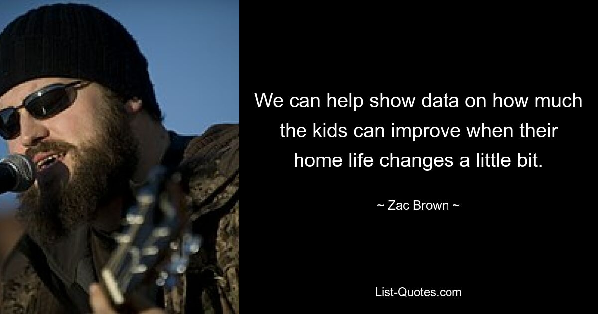 We can help show data on how much the kids can improve when their home life changes a little bit. — © Zac Brown