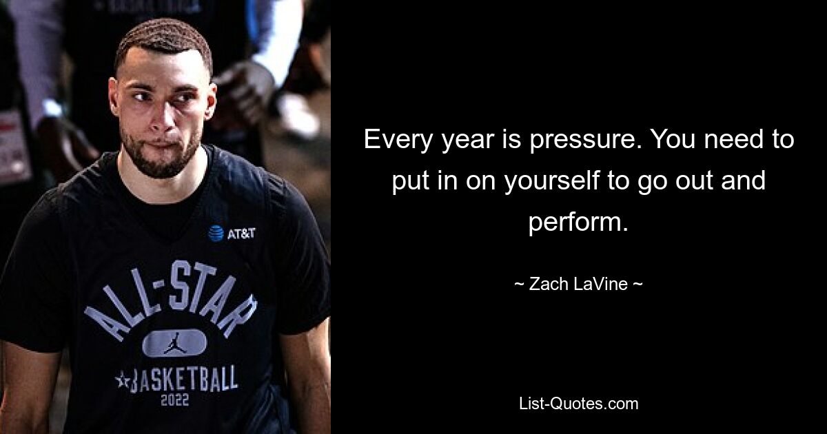 Every year is pressure. You need to put in on yourself to go out and perform. — © Zach LaVine