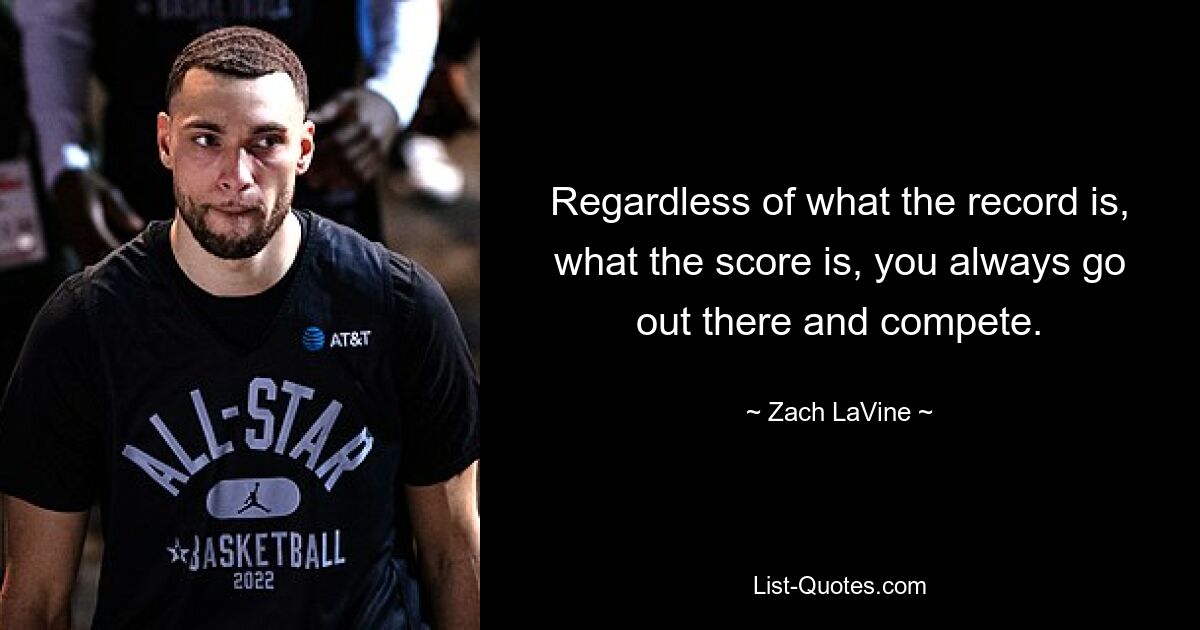 Regardless of what the record is, what the score is, you always go out there and compete. — © Zach LaVine