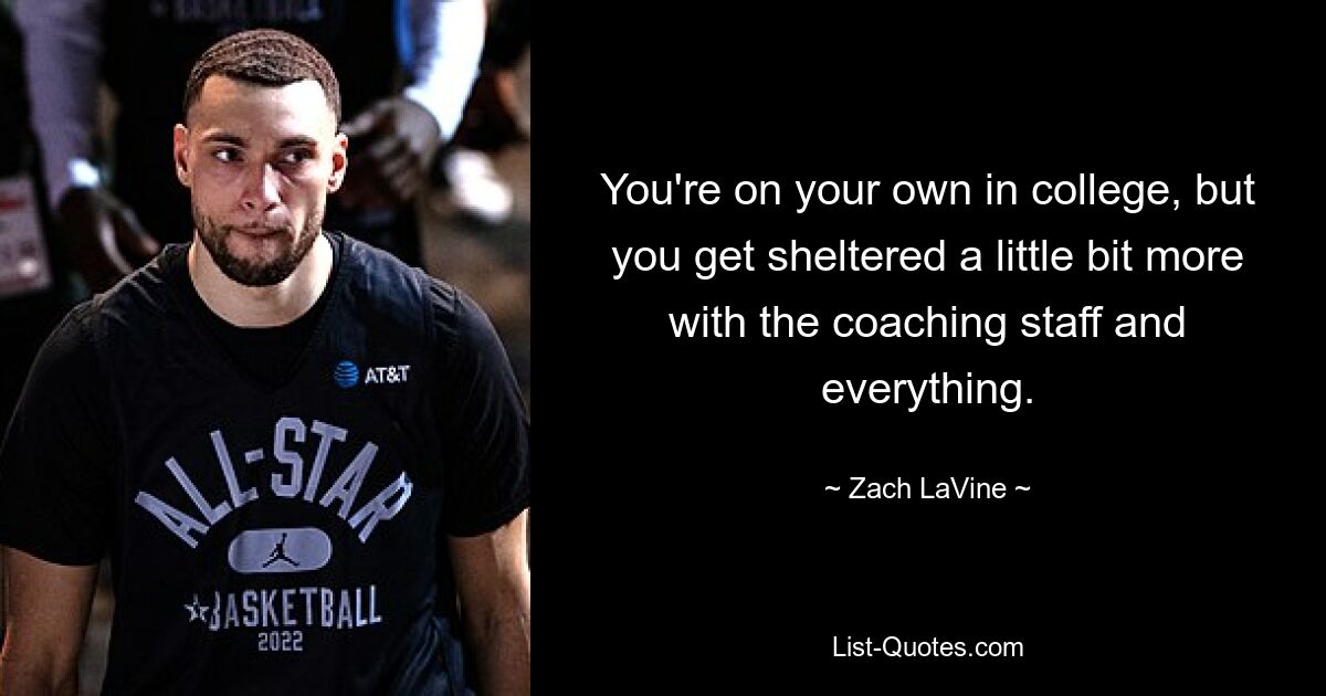 You're on your own in college, but you get sheltered a little bit more with the coaching staff and everything. — © Zach LaVine