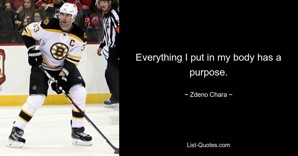 Everything I put in my body has a purpose. — © Zdeno Chara