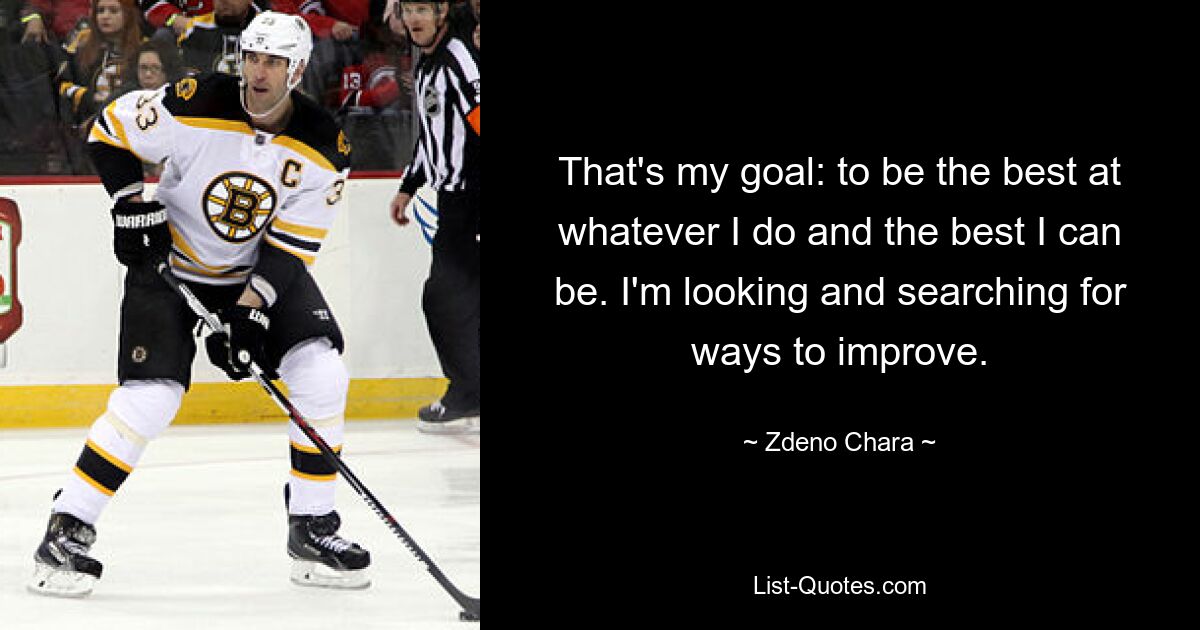 That's my goal: to be the best at whatever I do and the best I can be. I'm looking and searching for ways to improve. — © Zdeno Chara