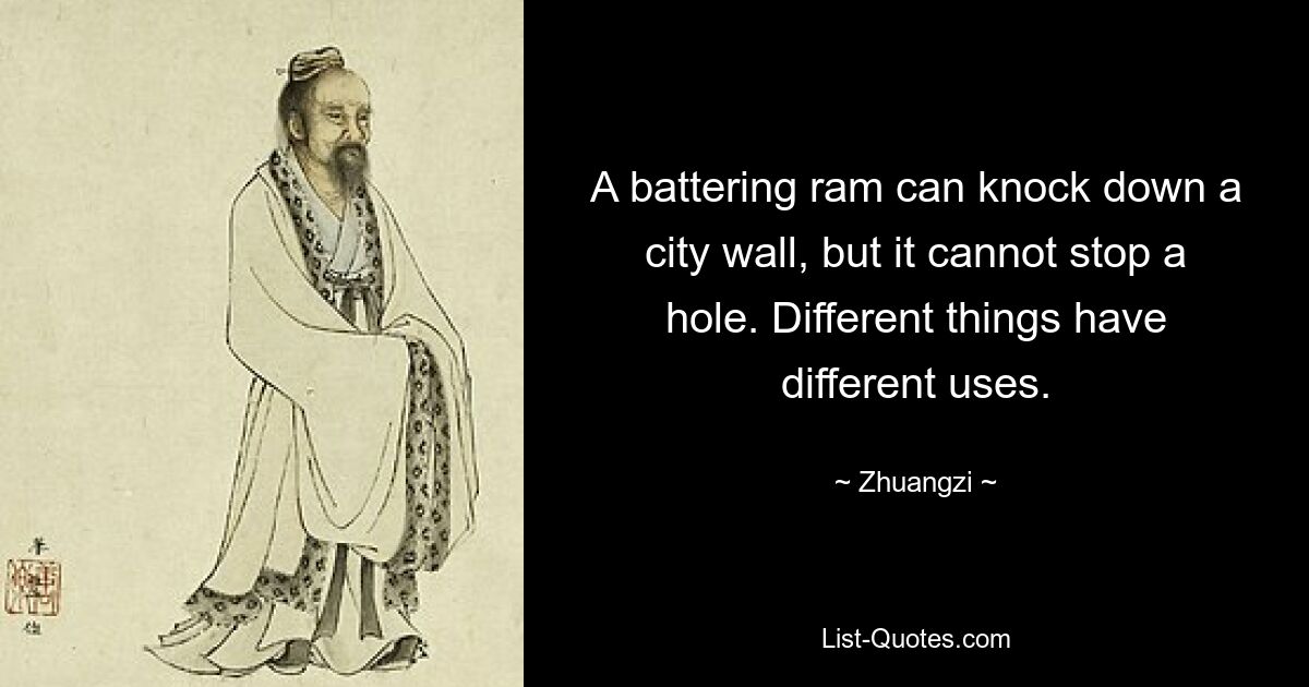 Таран может разрушить городскую стену, но не заткнет дыру. Разные вещи имеют разное применение. — © Чжуанци